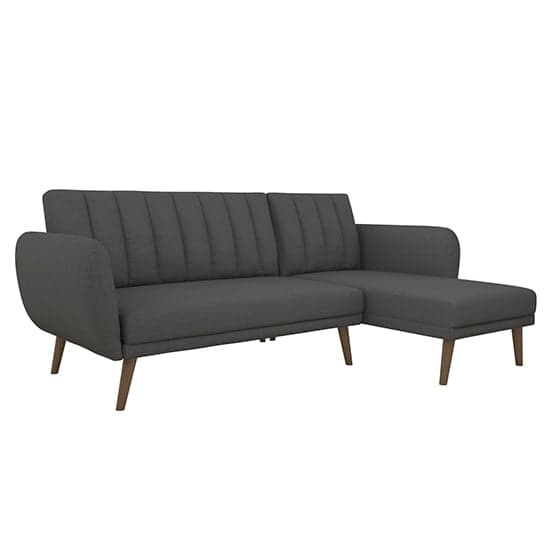 Brittany Linen Corner Sofa Bed In Dark Grey With Wooden Legs
