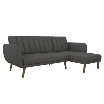 Brittany Linen Corner Sofa Bed In Dark Grey With Wooden Legs