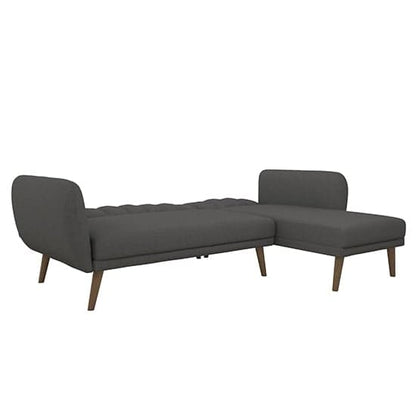 Brittany Linen Corner Sofa Bed In Dark Grey With Wooden Legs