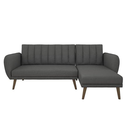 Brittany Linen Corner Sofa Bed In Dark Grey With Wooden Legs