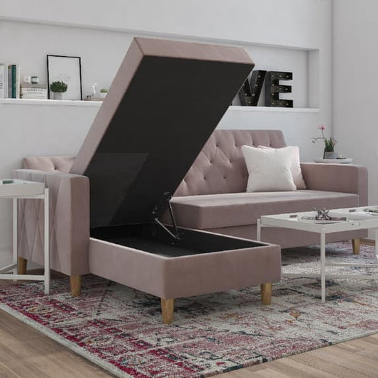 Liberty Velvet Sofa Bed In Pink With Oak Legs