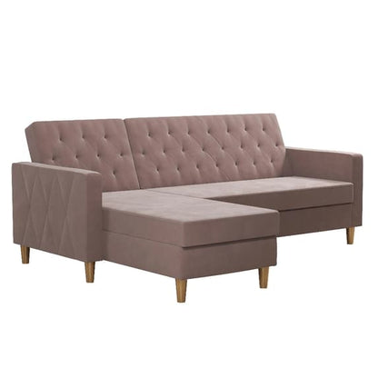 Liberty Velvet Sofa Bed In Pink With Oak Legs