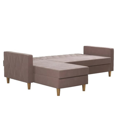 Liberty Velvet Sofa Bed In Pink With Oak Legs