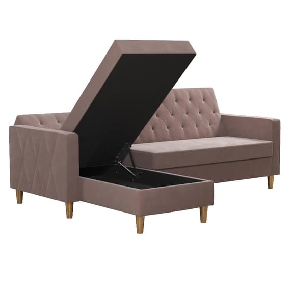 Liberty Velvet Sofa Bed In Pink With Oak Legs