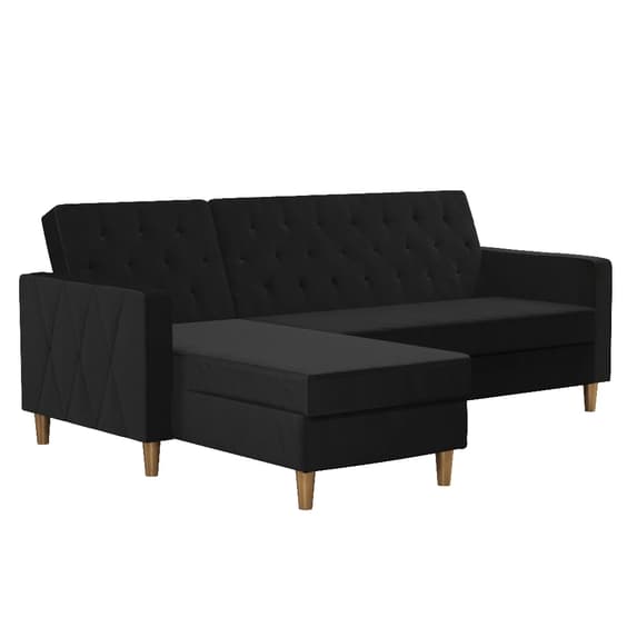 Liberty Velvet Sofa Bed In Black With Oak Legs
