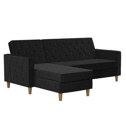 Liberty Velvet Sofa Bed In Black With Oak Legs