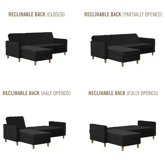 Liberty Velvet Sofa Bed In Black With Oak Legs