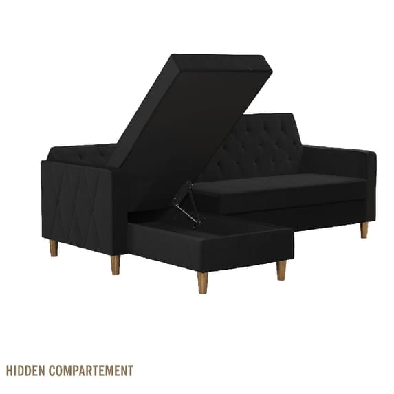 Liberty Velvet Sofa Bed In Black With Oak Legs