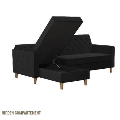 Liberty Velvet Sofa Bed In Black With Oak Legs