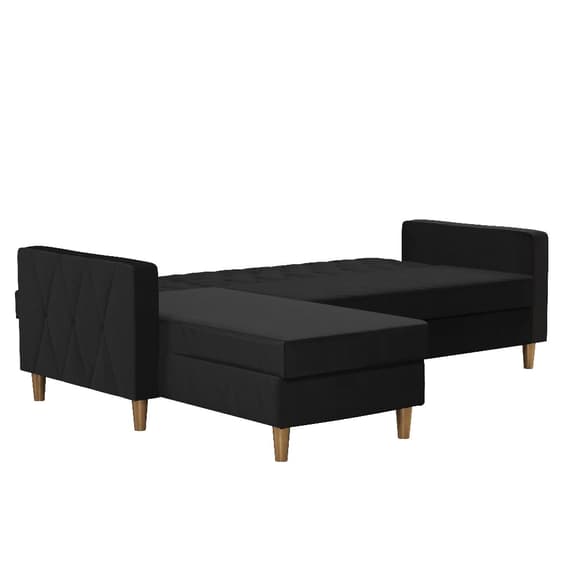 Liberty Velvet Sofa Bed In Black With Oak Legs