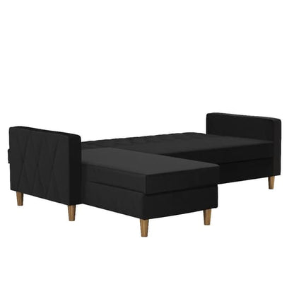 Liberty Velvet Sofa Bed In Black With Oak Legs