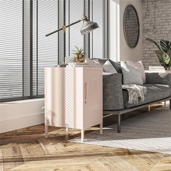 Mission District Metal End Table With 1 Door In Pink