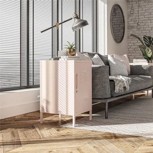 Mission District Metal End Table With 1 Door In Pink