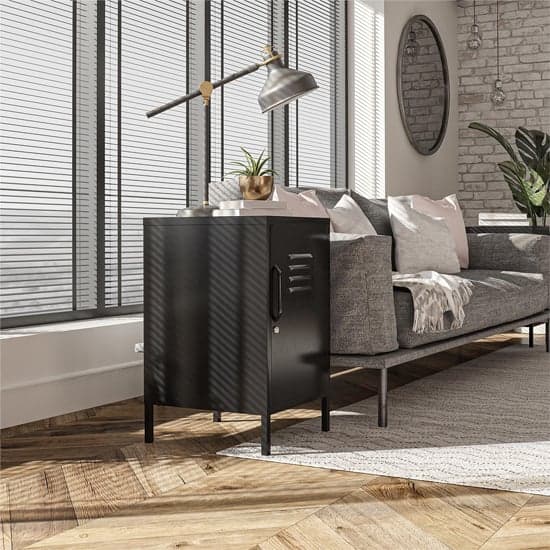 Mission District Metal End Table With 1 Door In Black