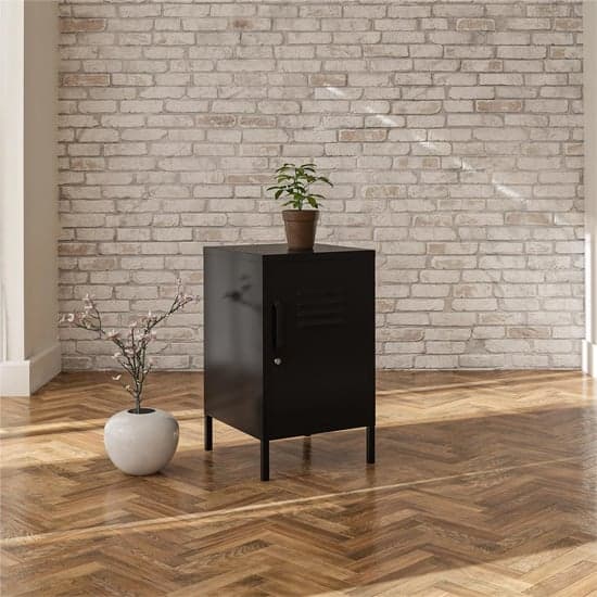 Mission District Metal End Table With 1 Door In Black