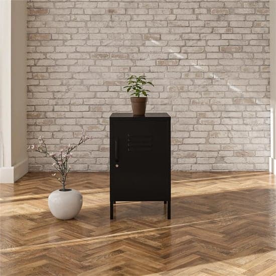 Mission District Metal End Table With 1 Door In Black