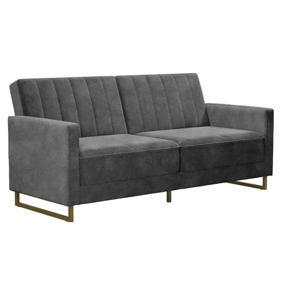Skylar Velvet Sofa Bed In Grey With Gold Metal Legs