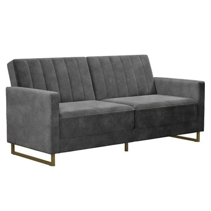 Skylar Velvet Sofa Bed In Grey With Gold Metal Legs