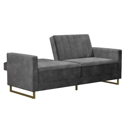 Skylar Velvet Sofa Bed In Grey With Gold Metal Legs