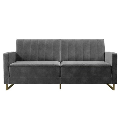 Skylar Velvet Sofa Bed In Grey With Gold Metal Legs