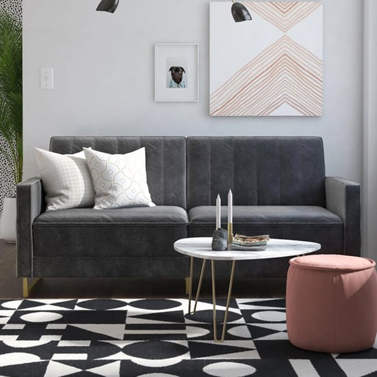 Skylar Velvet Sofa Bed In Grey With Gold Metal Legs
