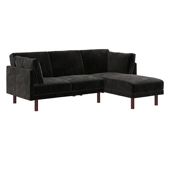 Clair Velvet Sectional Sofa Bed In Black With Dark Wooden Legs