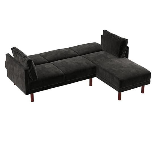 Clair Velvet Sectional Sofa Bed In Black With Dark Wooden Legs