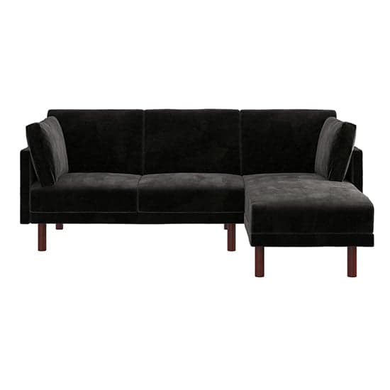 Clair Velvet Sectional Sofa Bed In Black With Dark Wooden Legs