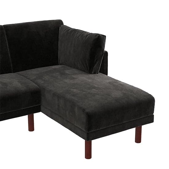 Clair Velvet Sectional Sofa Bed In Black With Dark Wooden Legs