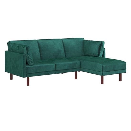 Clair Velvet Sectional Sofa Bed In Green With Dark Wooden Legs