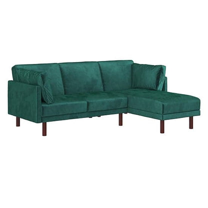 Clair Velvet Sectional Sofa Bed In Green With Dark Wooden Legs