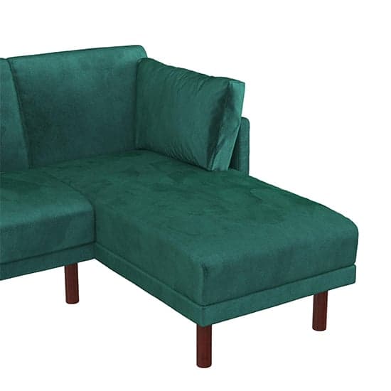 Clair Velvet Sectional Sofa Bed In Green With Dark Wooden Legs