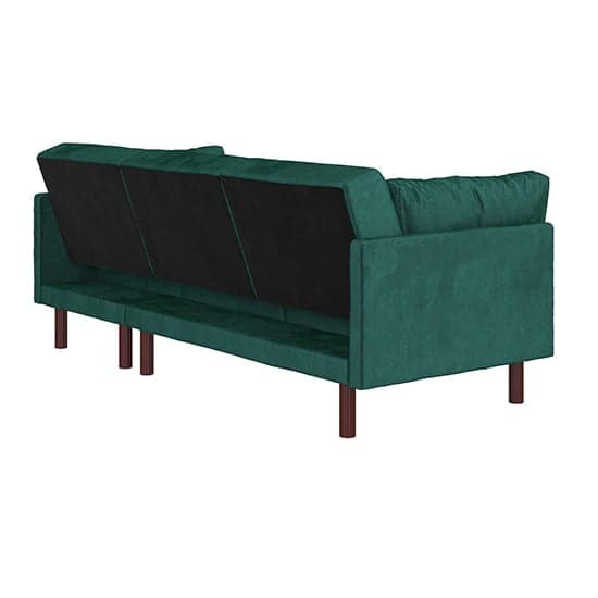 Clair Velvet Sectional Sofa Bed In Green With Dark Wooden Legs
