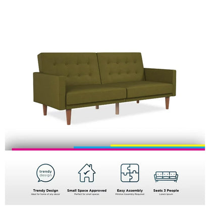 Wimberly Linen Fabric Futon Sofa Bed In Green