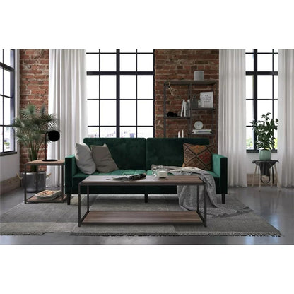 Liam Velvet Futon Sofa Bed In Green With Solid Wood Legs