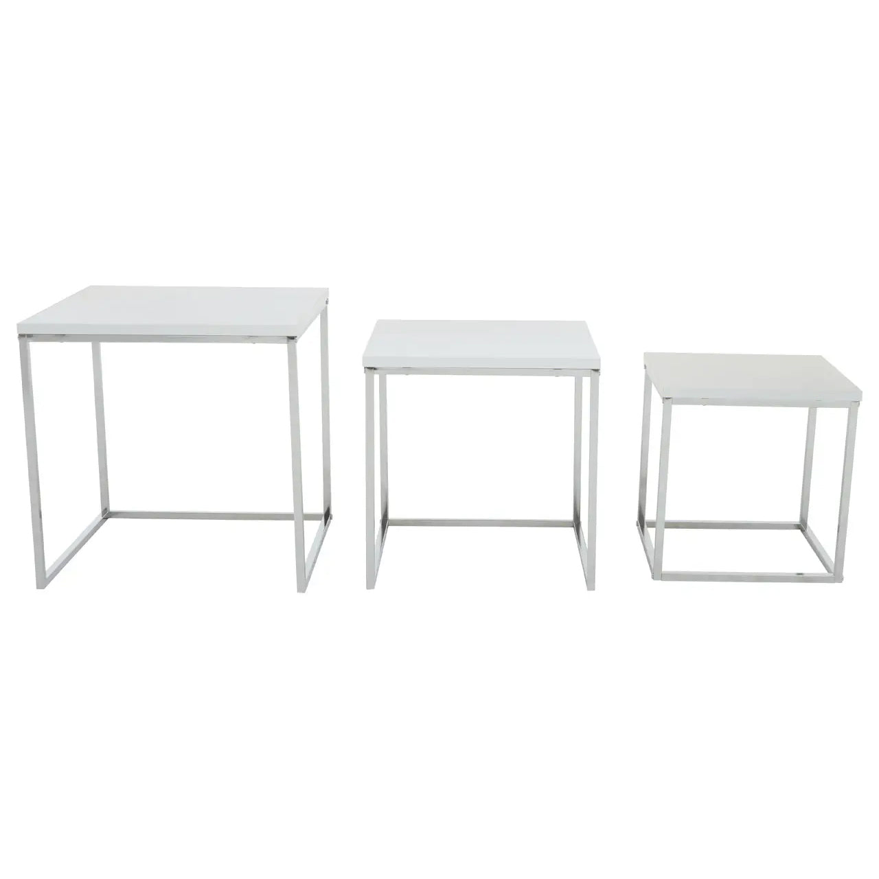 Fulton Nest Of 3 Tables In White With Chrome Frame