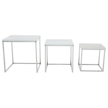 Fulton Nest Of 3 Tables In White With Chrome Frame