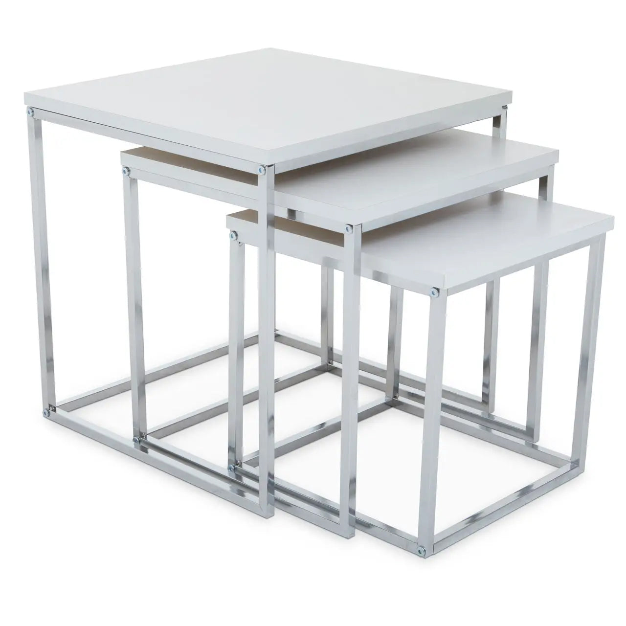 Fulton Nest Of 3 Tables In White With Chrome Frame