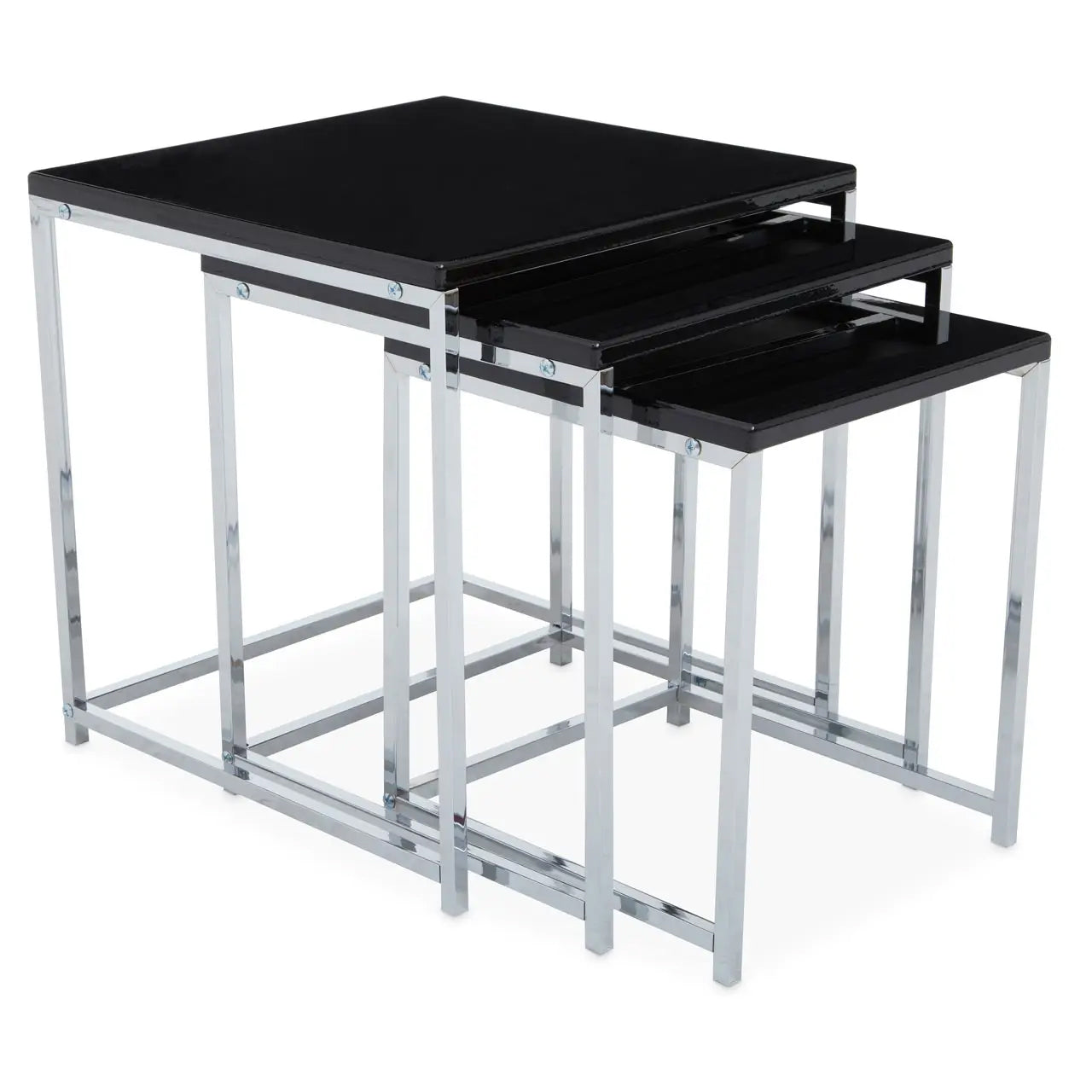 Fulton Nest Of 3 Tables In Black With Chrome Frame