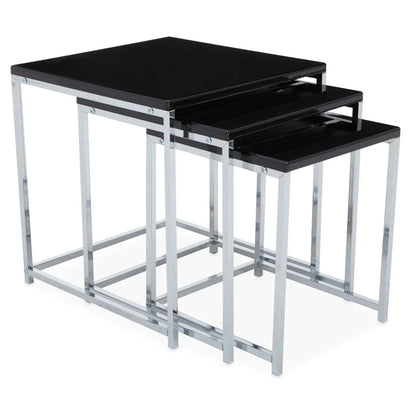 Fulton Nest Of 3 Tables In Black With Chrome Frame