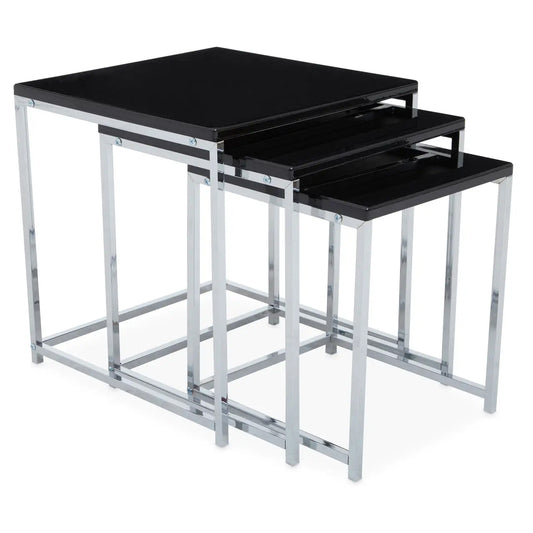 Fulton Nest Of 3 Tables In Black With Chrome Frame