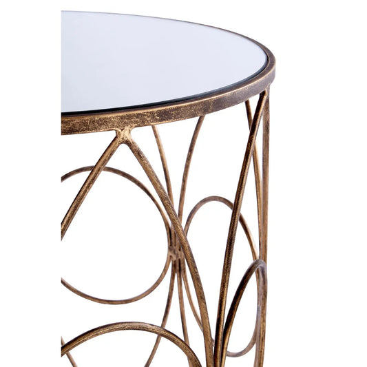 Avantis Round Mirrored Glass Set Of 2 Side Tables With Antique Frame