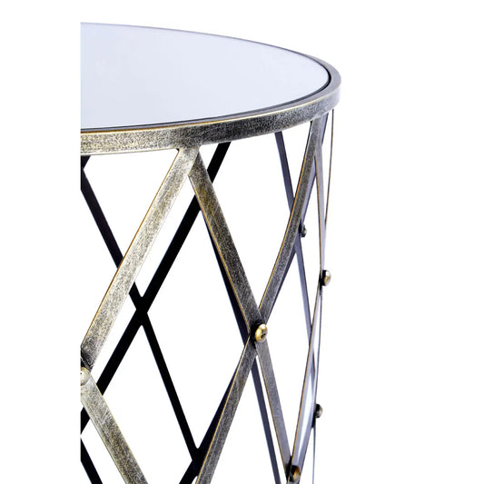 Avantis Diamond Design Mirrored Glass Set Of 2 Side Tables With Silver Frame