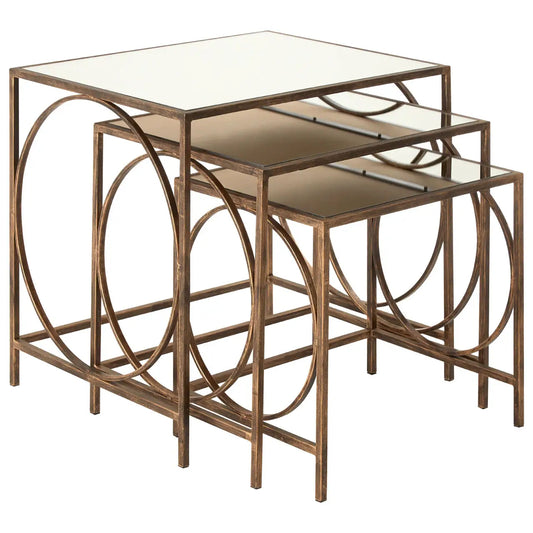 Avantis Mirrored Nest Of 3 Tables With Warm Bronze Frame