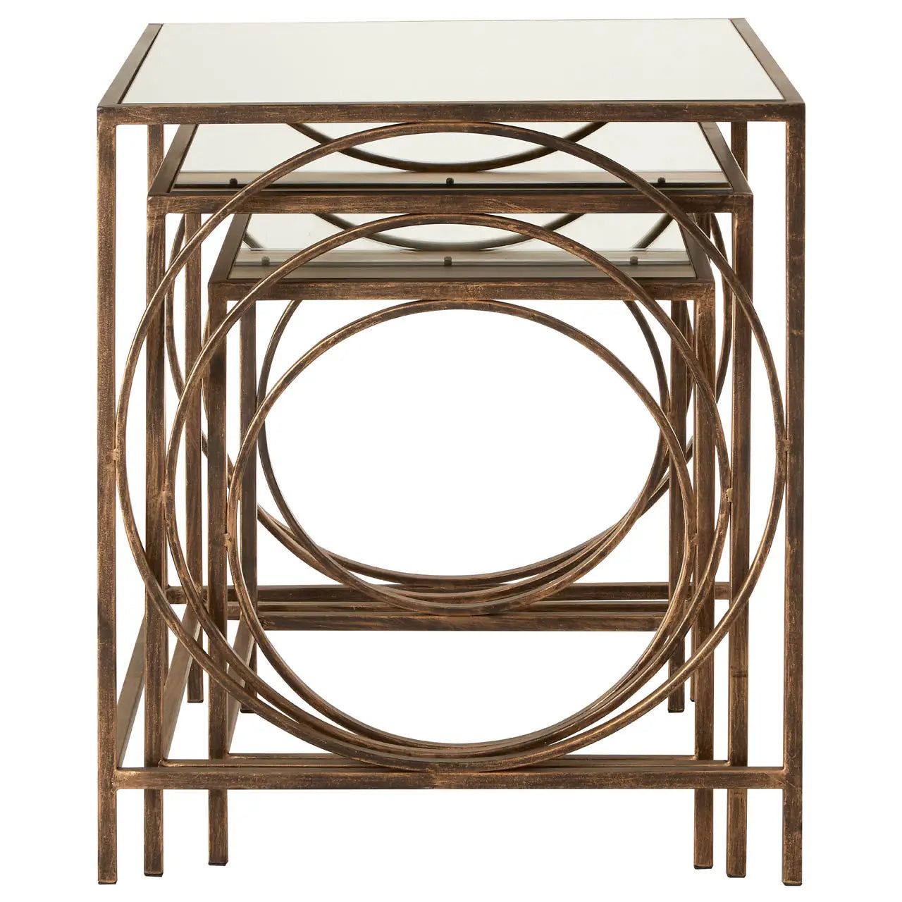 Avantis Mirrored Nest Of 3 Tables With Warm Bronze Frame
