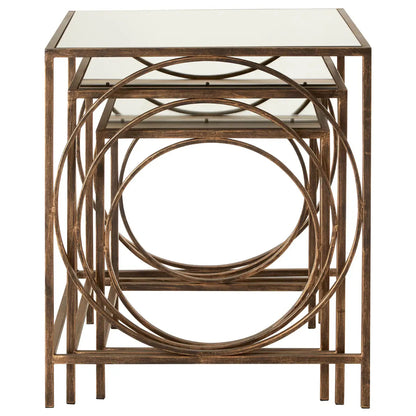 Avantis Mirrored Nest Of 3 Tables With Warm Bronze Frame