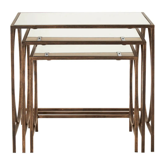 Avantis Mirrored Nest Of 3 Tables With Warm Bronze Frame