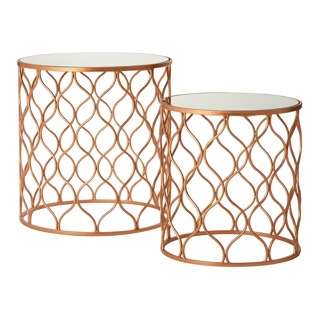 Avantis Mirrored Top Set Of 2 Side Tables With Copper Metal Frame