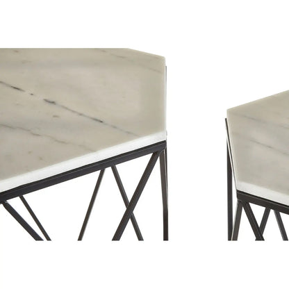 Arcana Hexagonal Marble Set Of 2 Side Tables With Black Metal Frame