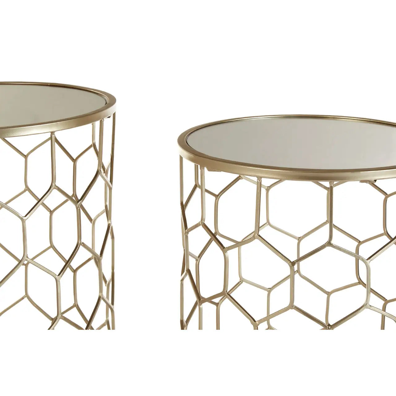 Arcana Honeycomb Mirrored Set Of 2 Side Tables Champagne Metal Frame